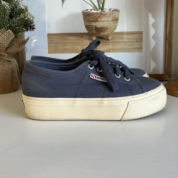 Superga Blue Platform Sneakers - Picture 1 of 8
